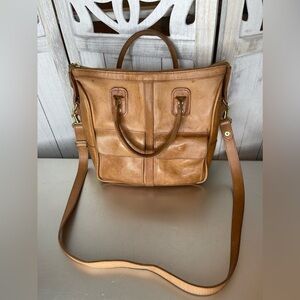 J.W. Hulme Co. Genuine Leather Excursion Tote Bag Double Pocket Distressed